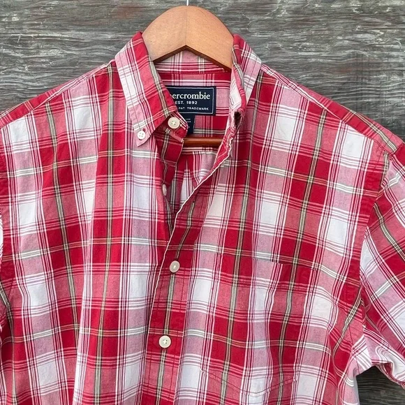 Abercrombie Short Sleeve Button Down Shirt, Red Plaid | L Boys - Picture 2 of 11